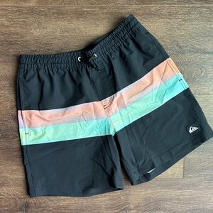 Quiksilver Black Volley Shorts with Pastel Stripes